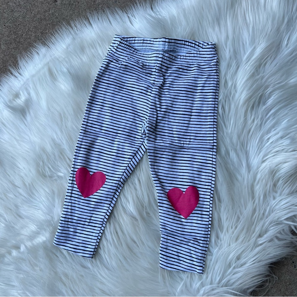 Little Star Black and White Striped Pink Heart Knee Leggings